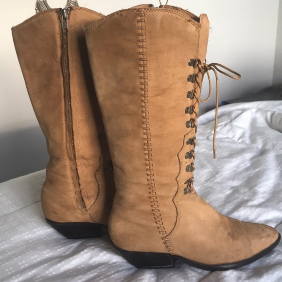 Vintage 70s Zodiac Bohemian Lace Up Boots - Picture 3 of 7